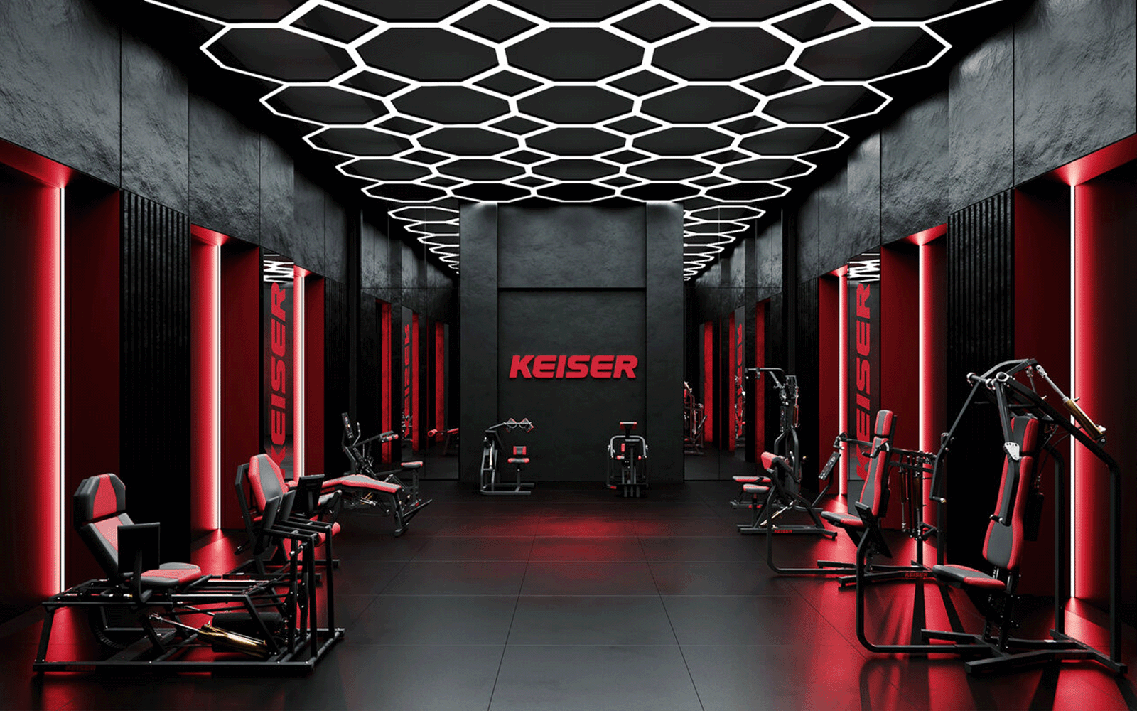 A render of modern gym with Keiser A400 equipment