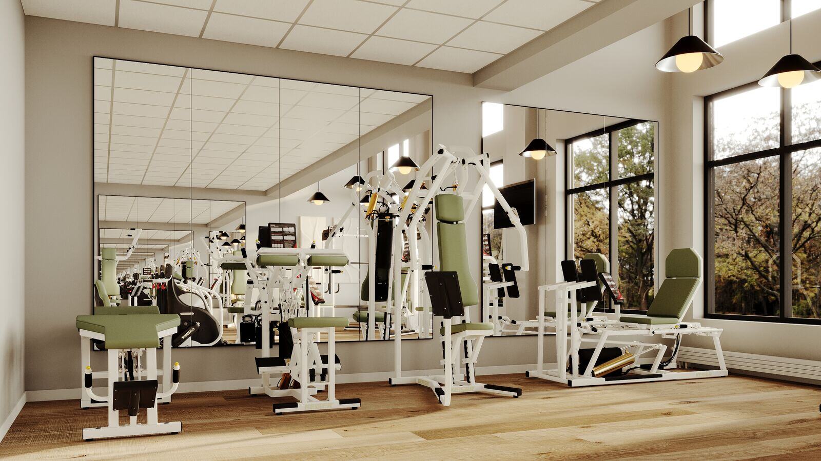 Medium-sized facility space with various Keiser A300 machines in custom colors